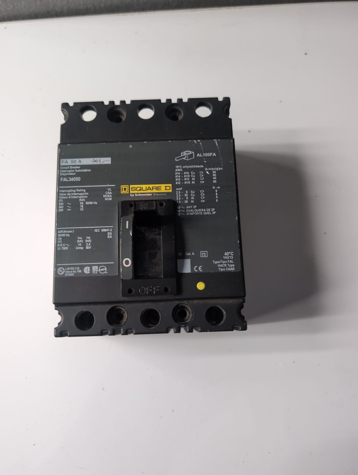 50 Amps, Square D #FAL34050, I-Line Circuit Breaker, 3-Pole, 480 Volts