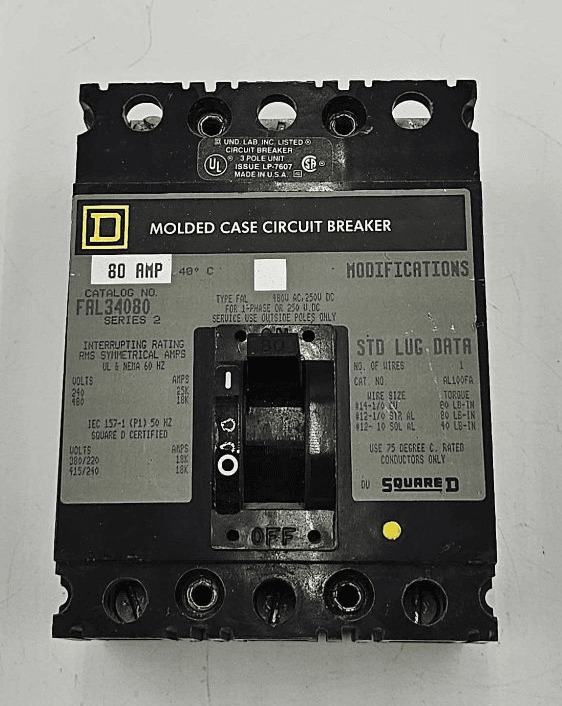 80 Amps, Square D #FAL34080, Circuit Breaker, 3-Pole, 480 Volts