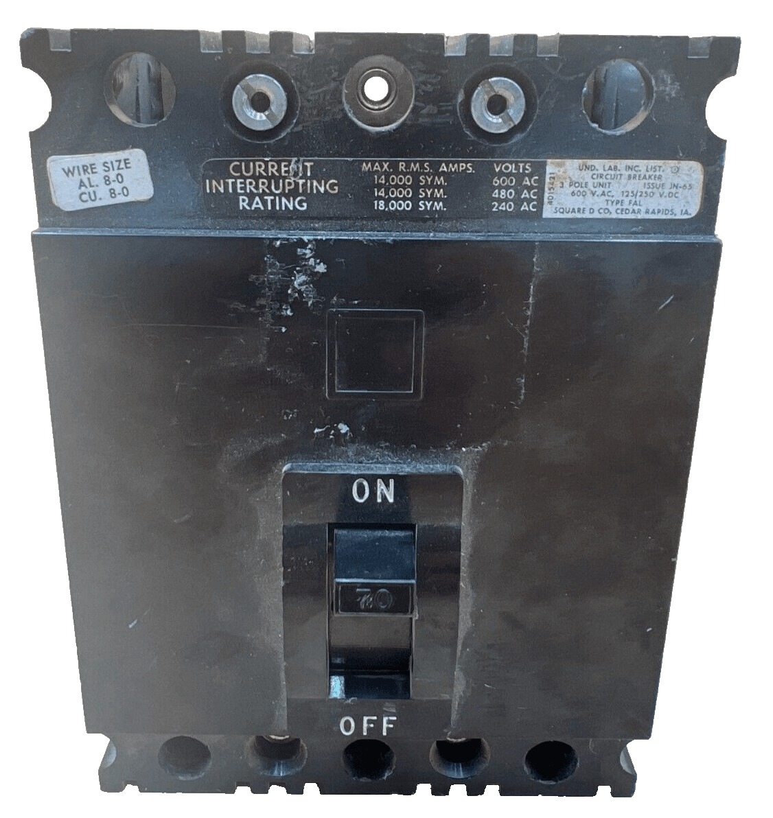 70 Amps, Square D #FAP36070, Circuit Breaker, 3-Pole, 600 Volts, Bolt-On (2 available)