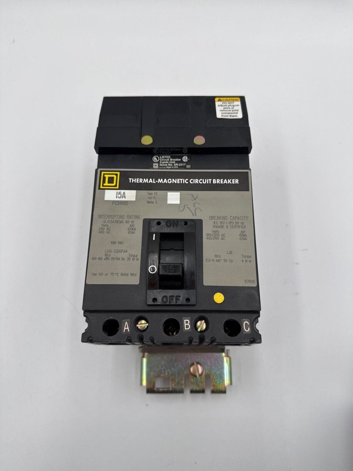 15 Amps, Square D #FC34015, I-Line Circuit Breaker, 3-Pole, 480 Volts