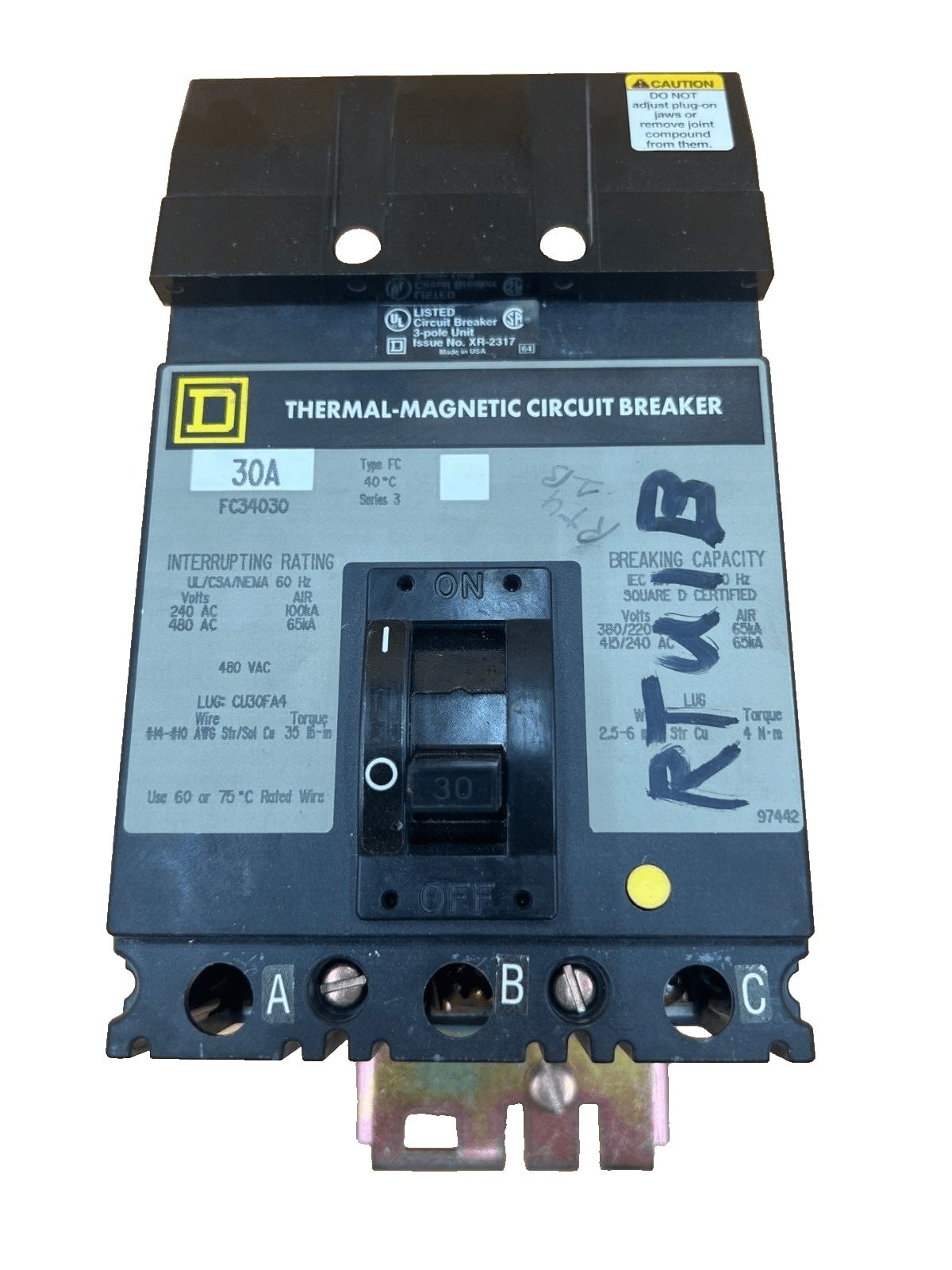 30 Amps, Square D #FC34030, I-Line Circuit Breaker, 3-Pole, 480 Volts