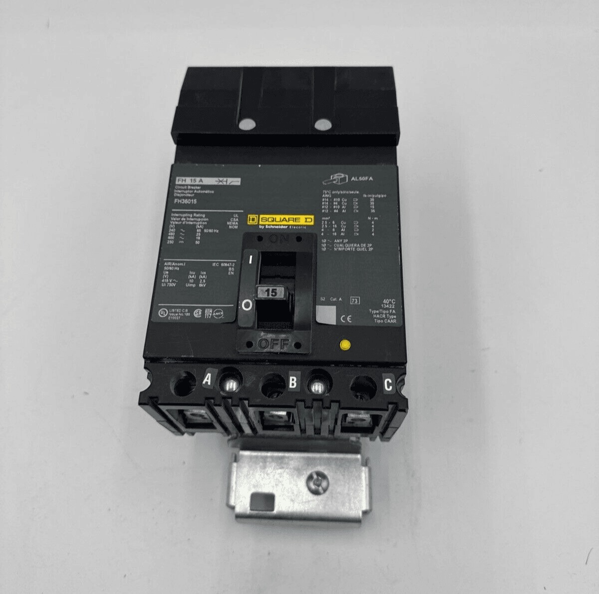 15 Amps, Square D #FH36015, I-Line Circuit Breaker, 3-Pole, 600 Volts