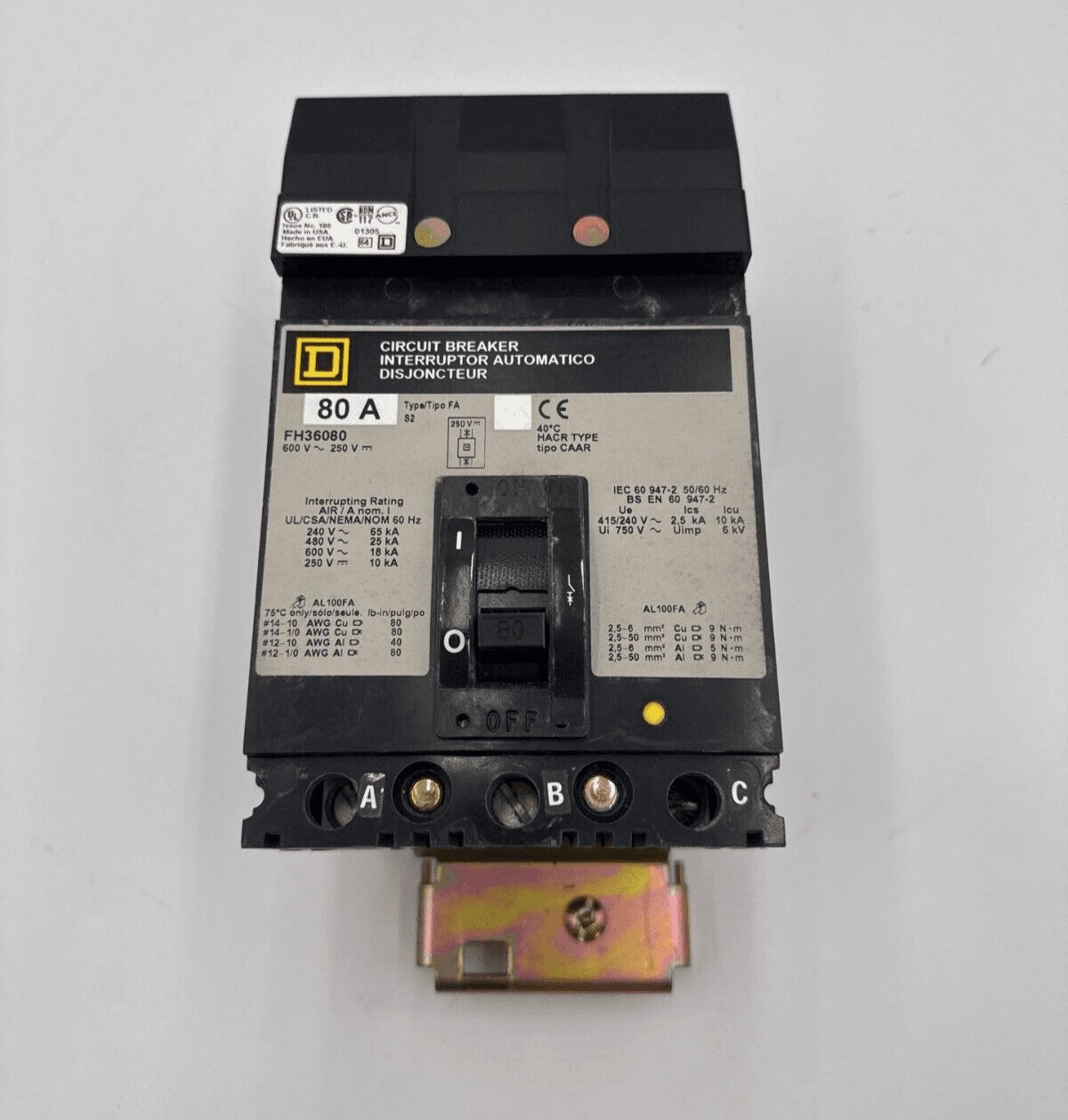 80 Amps, Square D #FH36080, I-Line Circuit Breaker, 3-Pole, 600 Volts