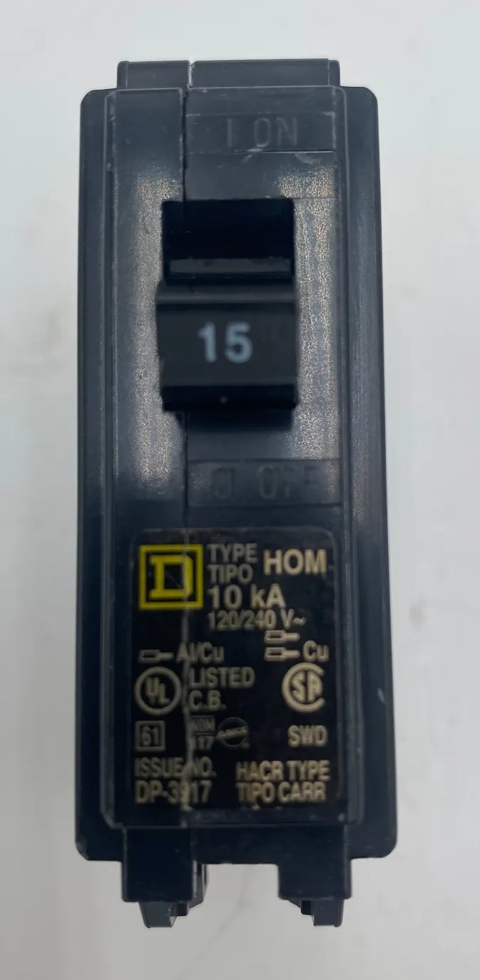 15 Amps, Square D #HOM115, Circuit Breaker, 1-Pole, 240 Volts