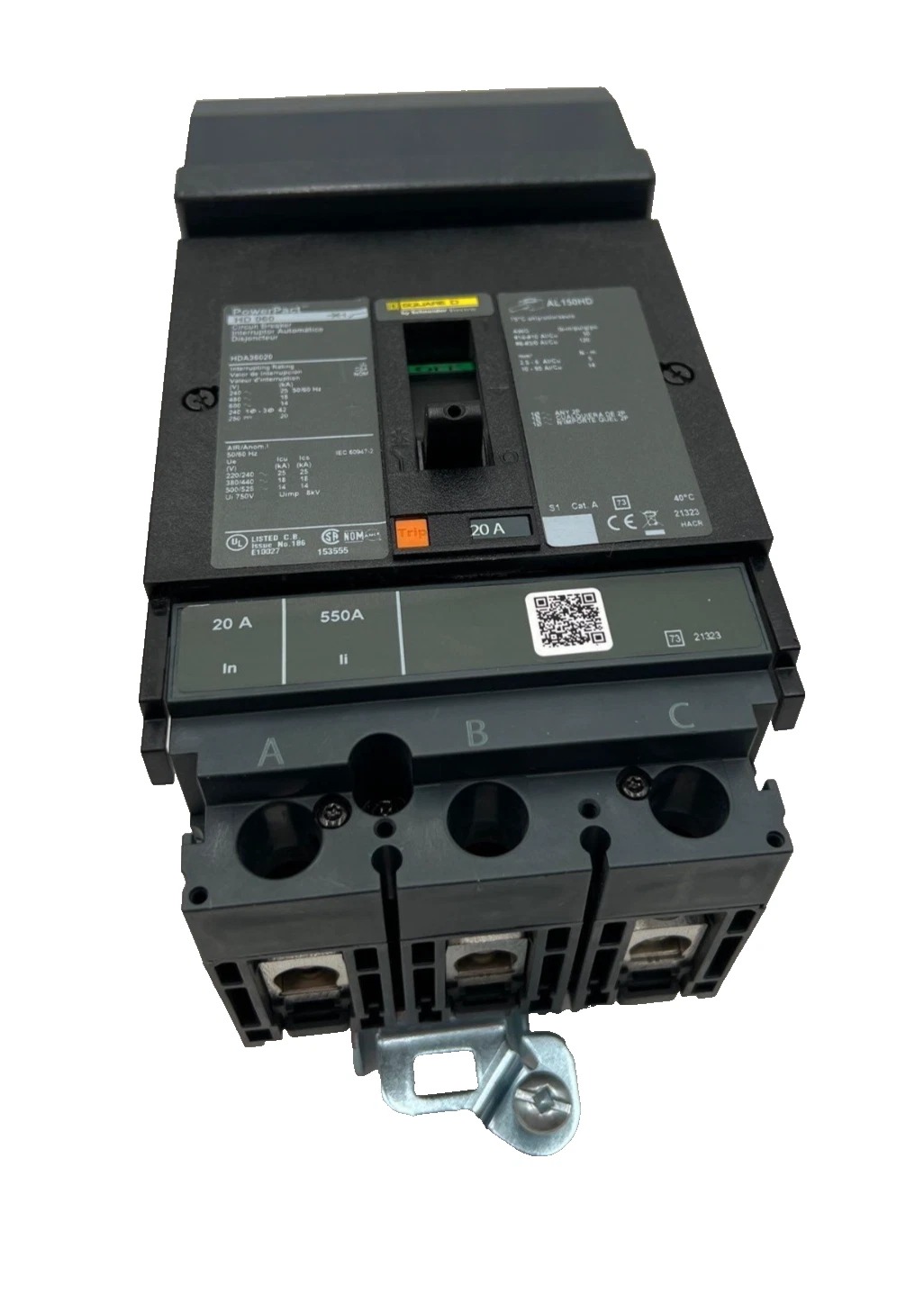 20 Amps, Square D #HDA36020, I-Line Circuit Breaker, 3-Pole, 600 Volts, NEW