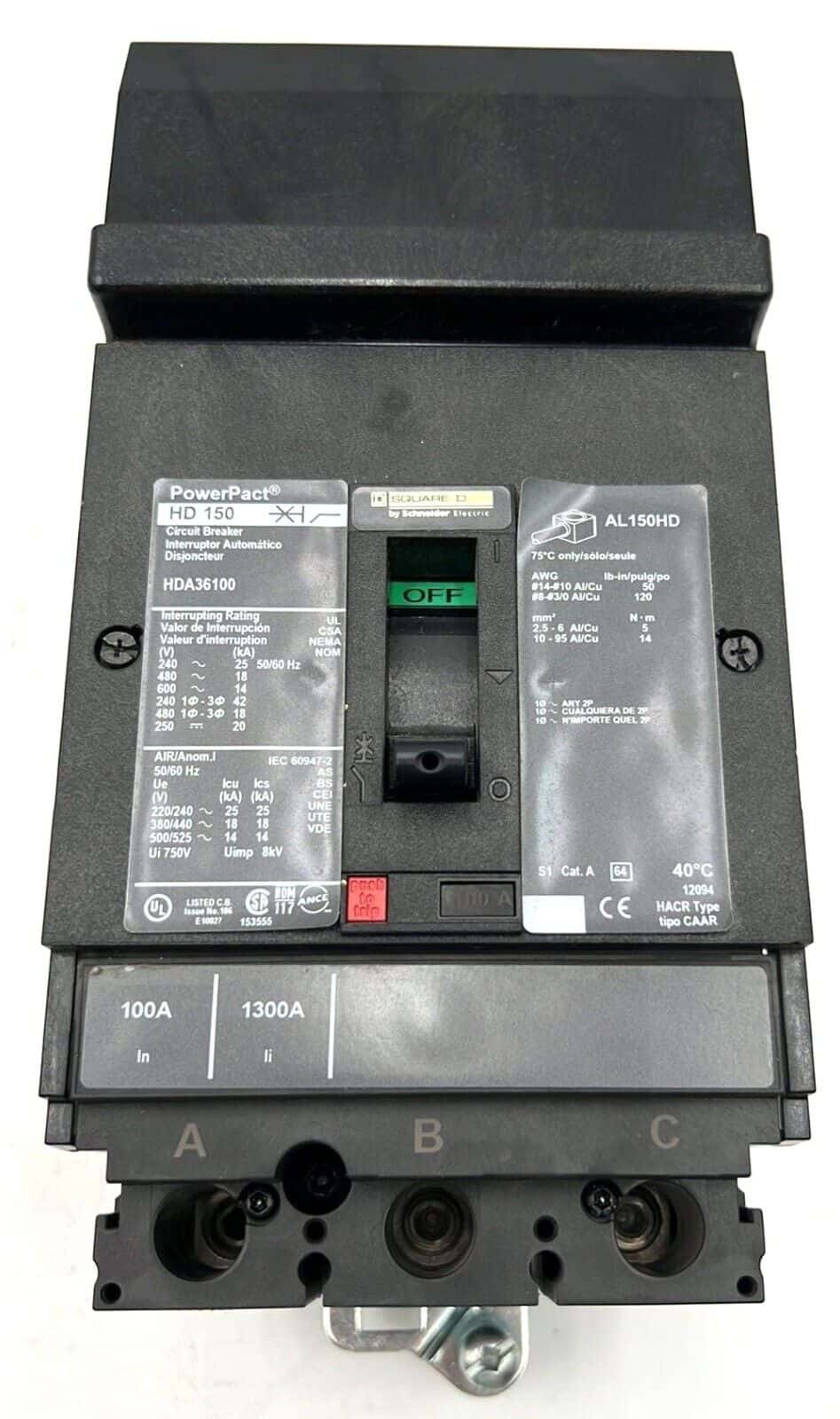 100 Amps, Square D #HDA36100, I-Line Circuit Breaker, 3-Pole, 600 Volts, NEW