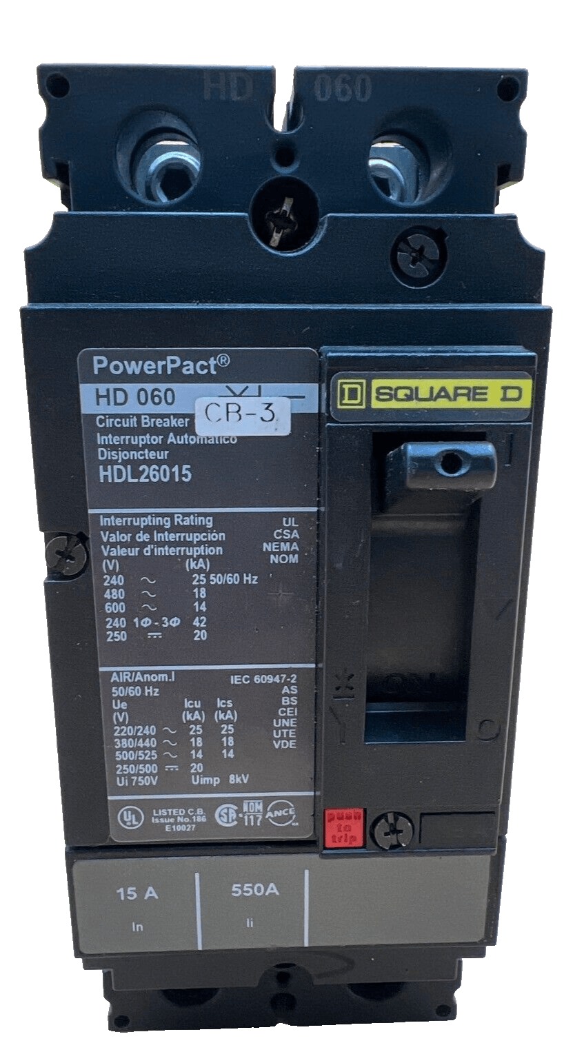 15 Amps, Square D #HDL26015, Circuit Breaker, 2-Pole, 600 Volts