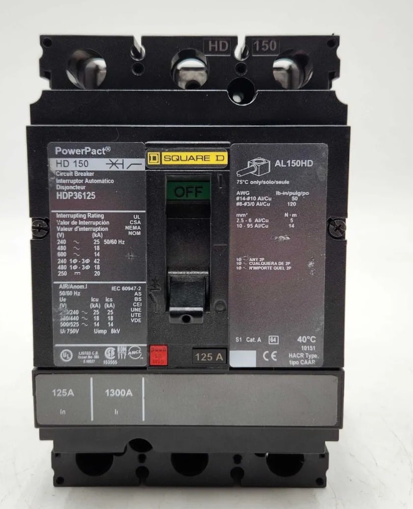 125 Amps, Square D #HDP36125, Circuit Breaker, 3-Pole, 600 Volts