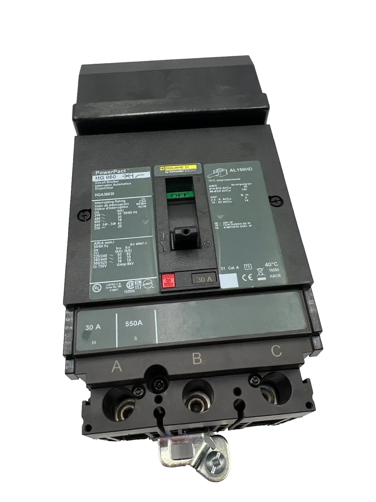 30 Amps, Square D #HGA36030, I-Line Circuit Breaker, 3-Pole, 600 Volts, NEW