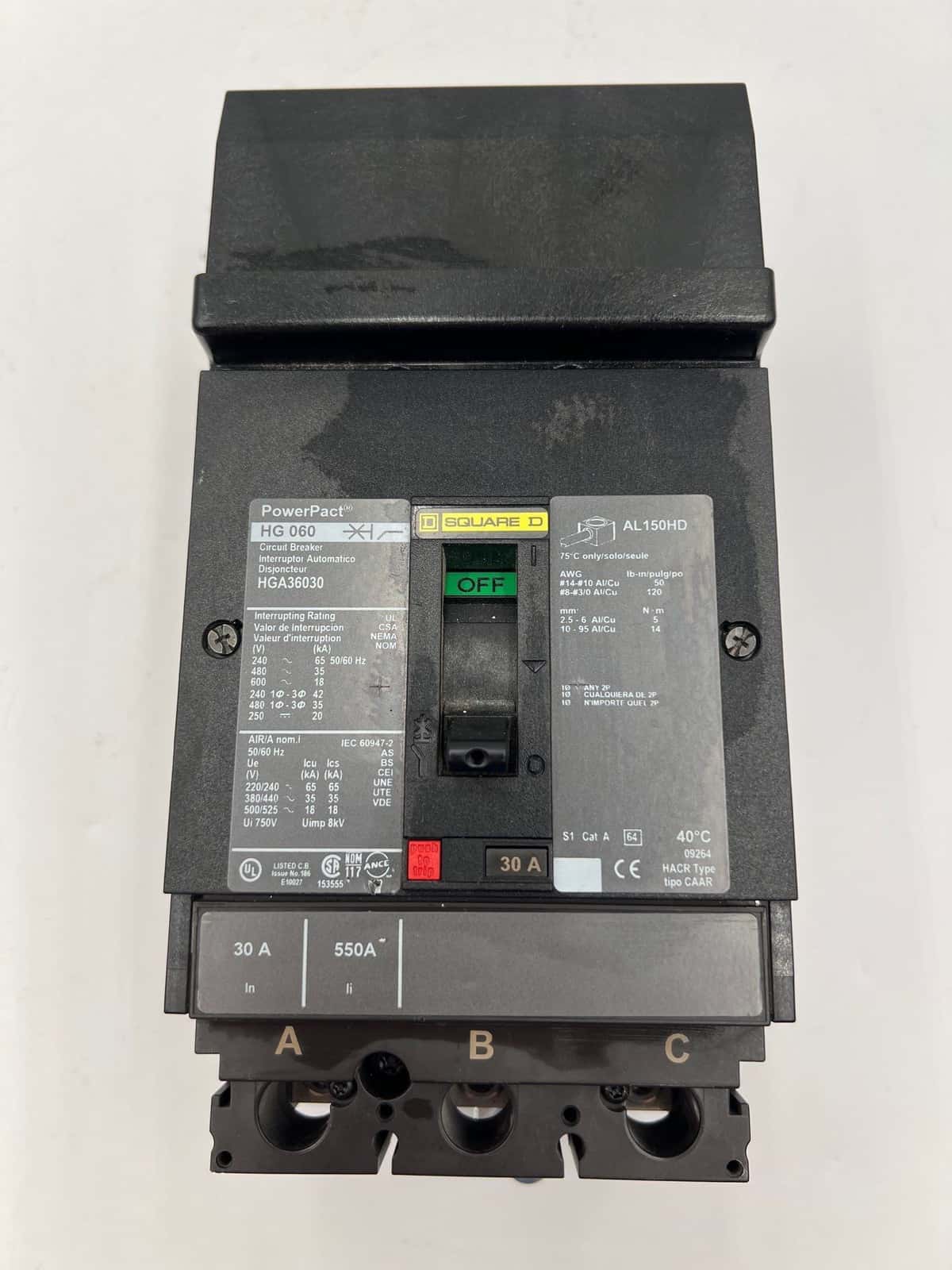 30 Amps, Square D #HGA36030, I-Line Circuit Breaker, 3-Pole, 600 Volts