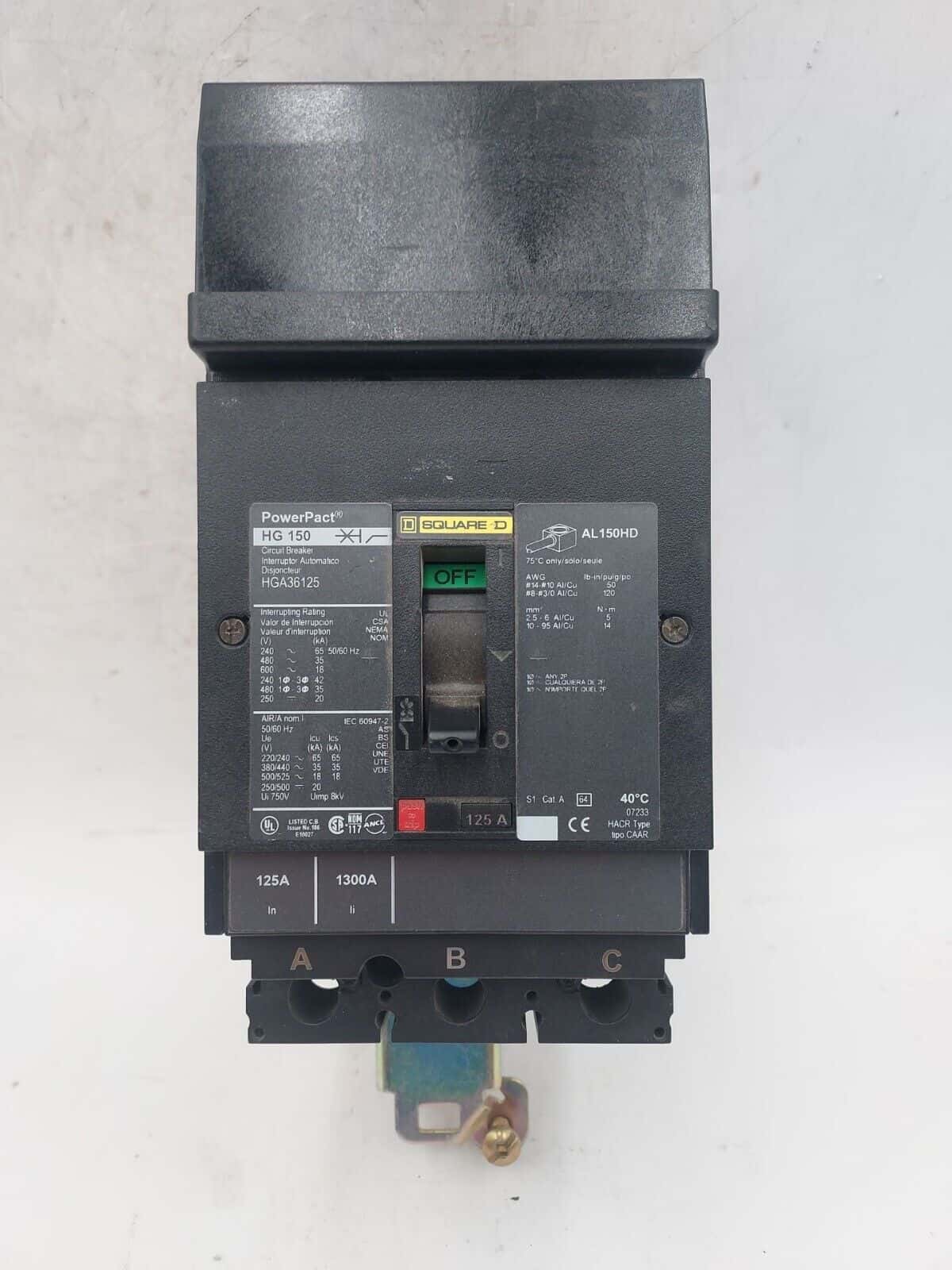 125 Amps, Square D #HGA36125, I-Line Circuit Breaker, 3-Pole, 600 Volts