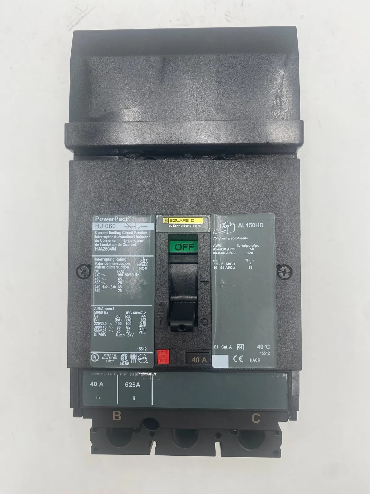 40 Amps, Square D #HJA260404, Circuit Breaker, 2-Pole, 600 Volts