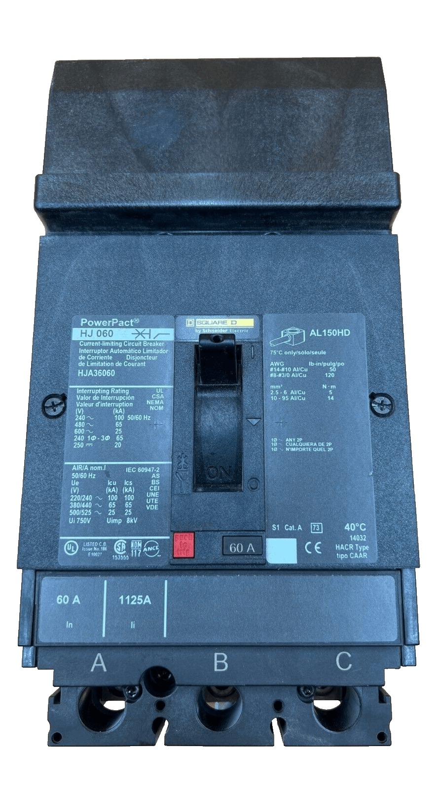 60 Amps, Square D #HJA36060, I-Line Circuit Breaker, 3-Pole, 600 Volts