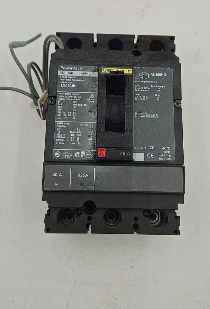 40 Amps, Square D #HJL36040, PowerPact Circuit Breaker, 3-Pole, 600 Volts