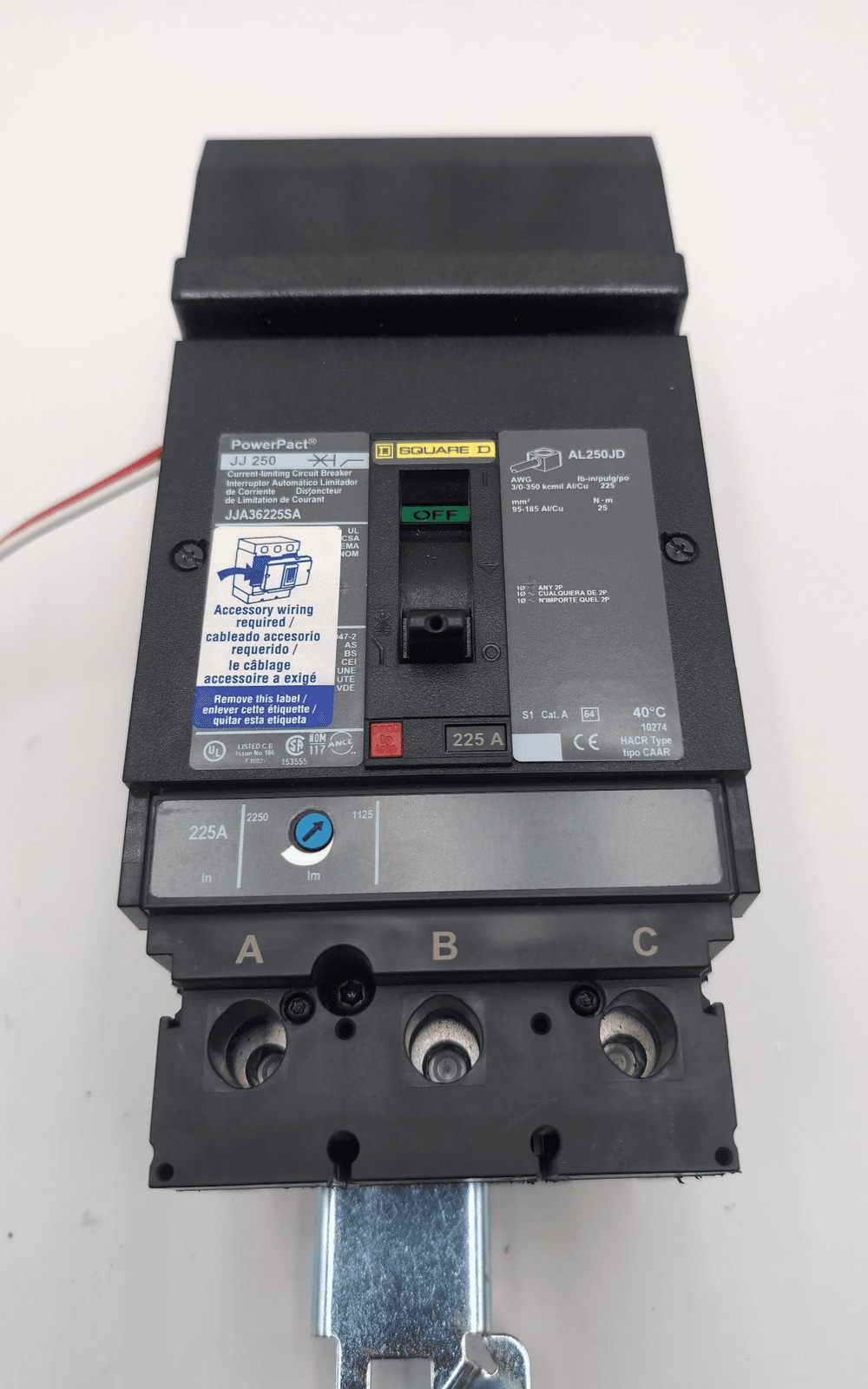 225 Amps, Square D #JJA36225SA, Circuit Breaker, 3-Pole, 600 Volts