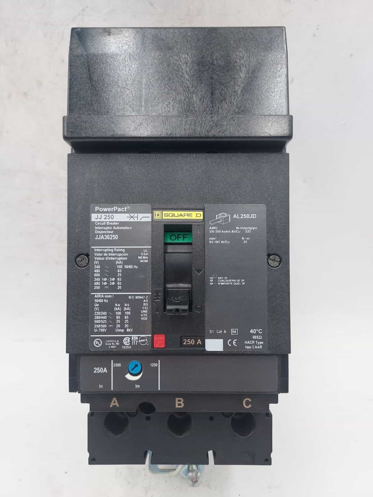 250 Amps, Square D #JJA36250, I-Line Circuit Breaker, 3-Pole, 600 Volts (2 available)