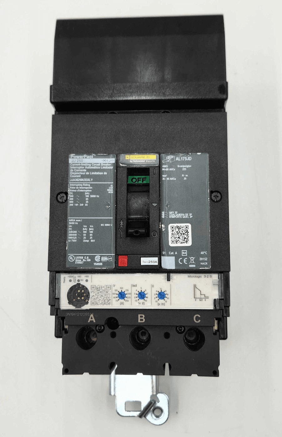250 Amps, Square D #JJA36250U33XLY, Circuit Breaker, 3-Pole, 600 Volts