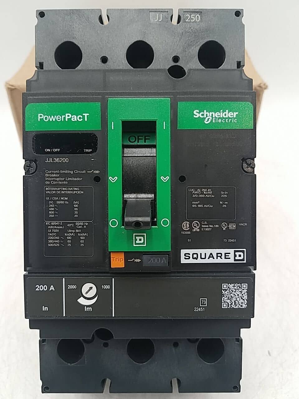 200 Amps, Square D #JJL36200, Circuit Breaker, 3-Pole, 600 Volts, NEW (2 available)