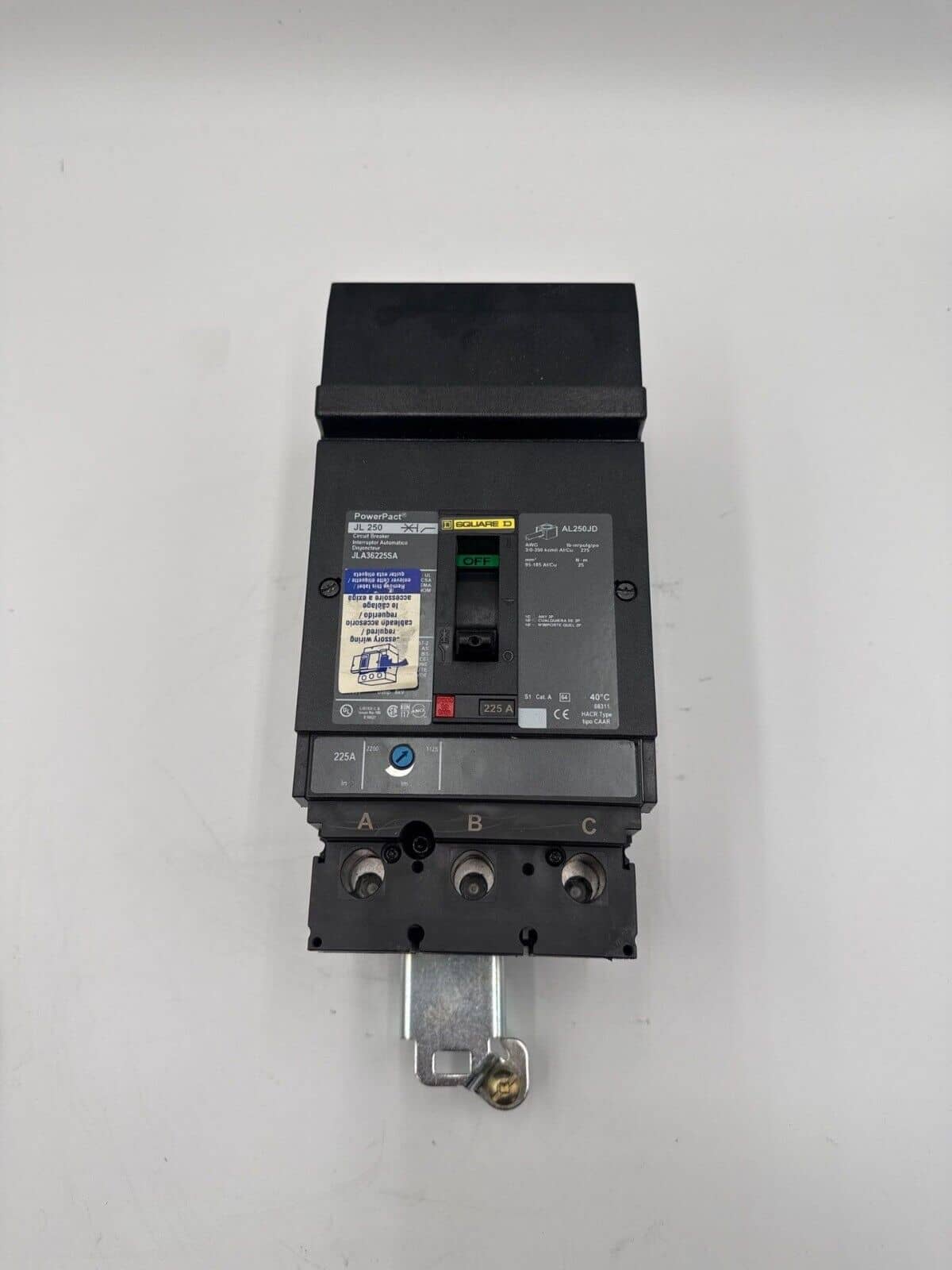 225 Amps, Square D #JLA36225SA, I-Line Circuit Breaker, 3-Pole, 600 Volts