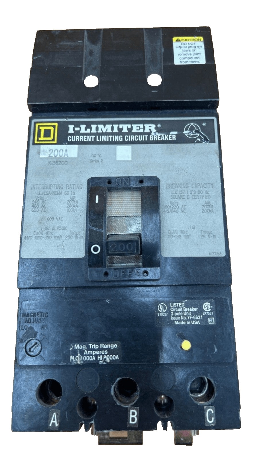 200 Amps, Square D #KI36200, I-Line Circuit Breaker, 3-Pole, 600 Volts