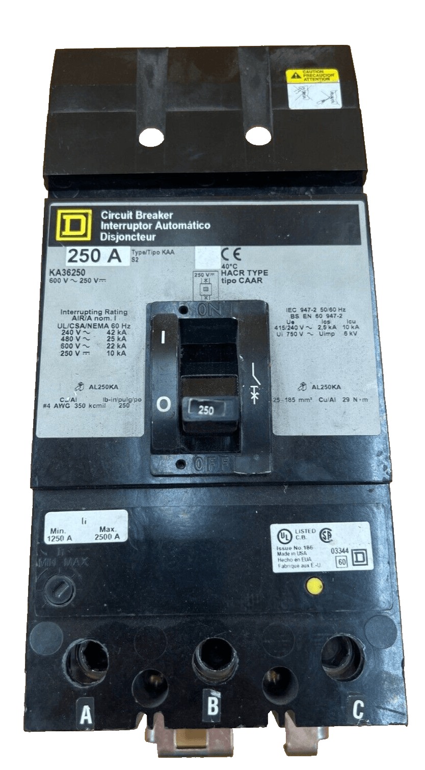 250 Amps, Square D #KA36250, I-Line Circuit Breaker, 3-Pole, 600 Volts (2 available)