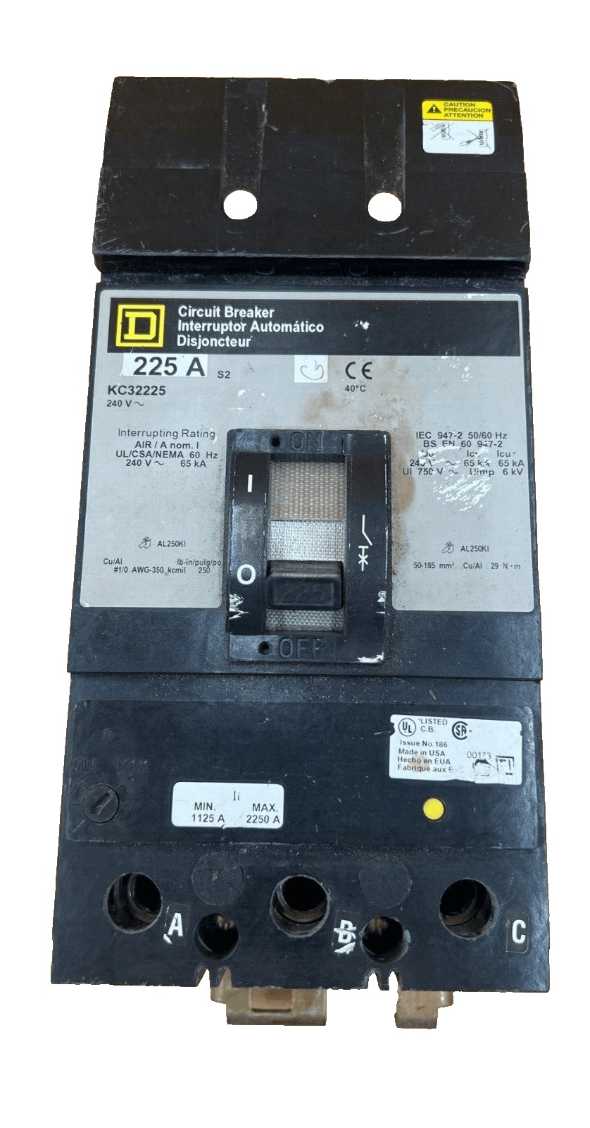 225 Amps, Square D #KC32225, I-Line Circuit Breaker, 3-Pole, 240 Volts