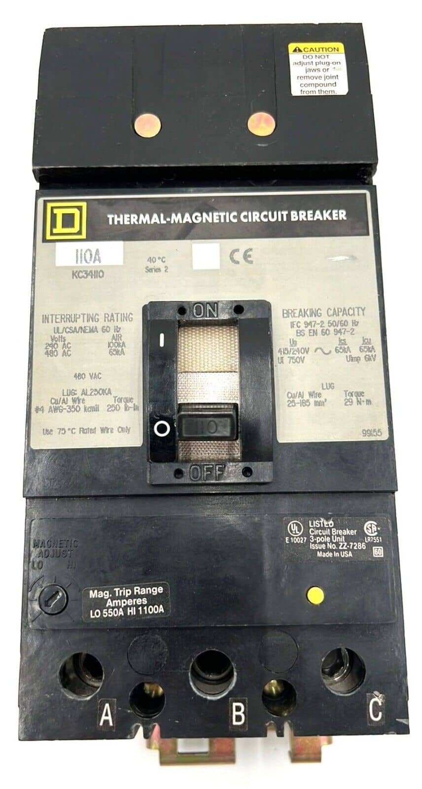 110 Amps, Square D #KC34110, I-Line Circuit Breaker, 3-Pole, 480 Volts
