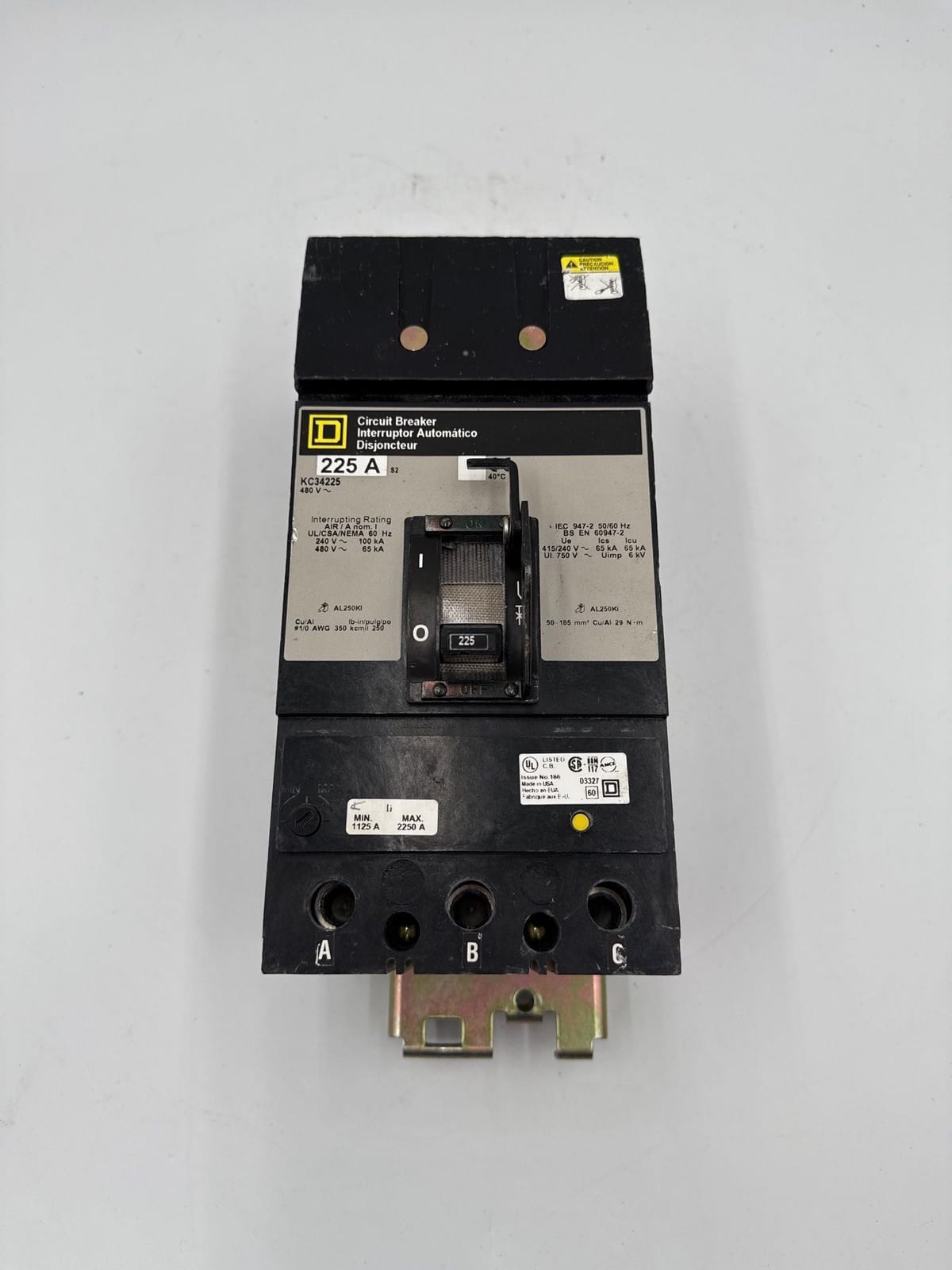 225 Amps, Square D #KC34225, I-Line Circuit Breaker, 3-Pole, 480 Volts (2 available)