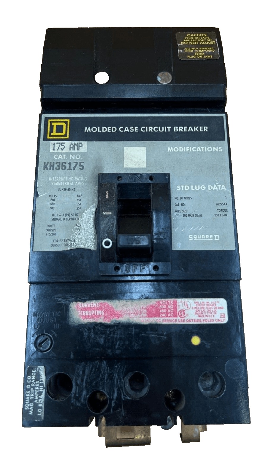 175 Amps, Square D #KH36175, I-Line Circuit Breaker, 3-Pole, 600 Volts (2 available)