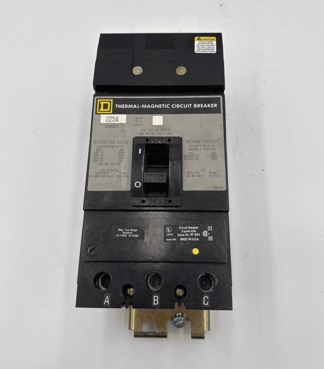 225 Amps, Square D #KH36225, I-Line Circuit Breaker, 3-Pole, 600 Volts