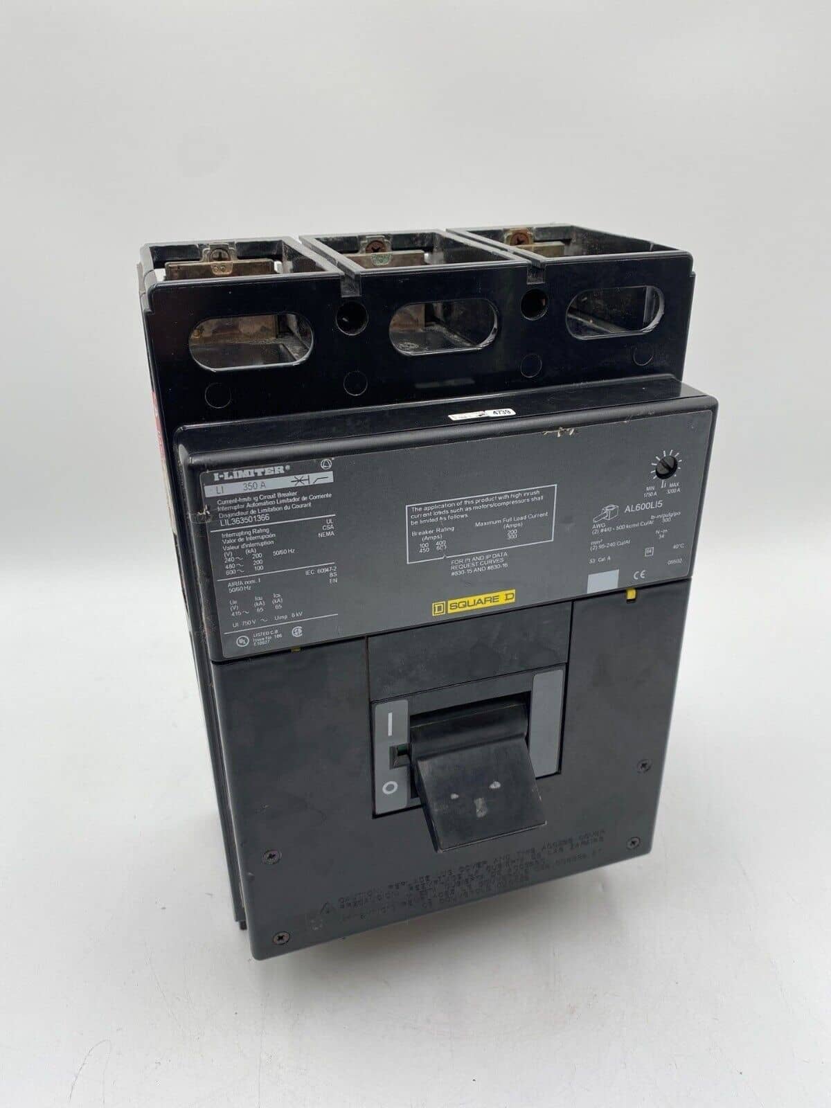 350 Amps, Square D #LIL363501366, Circuit Breaker, 3-Pole, 600 Volts, Bolt-On