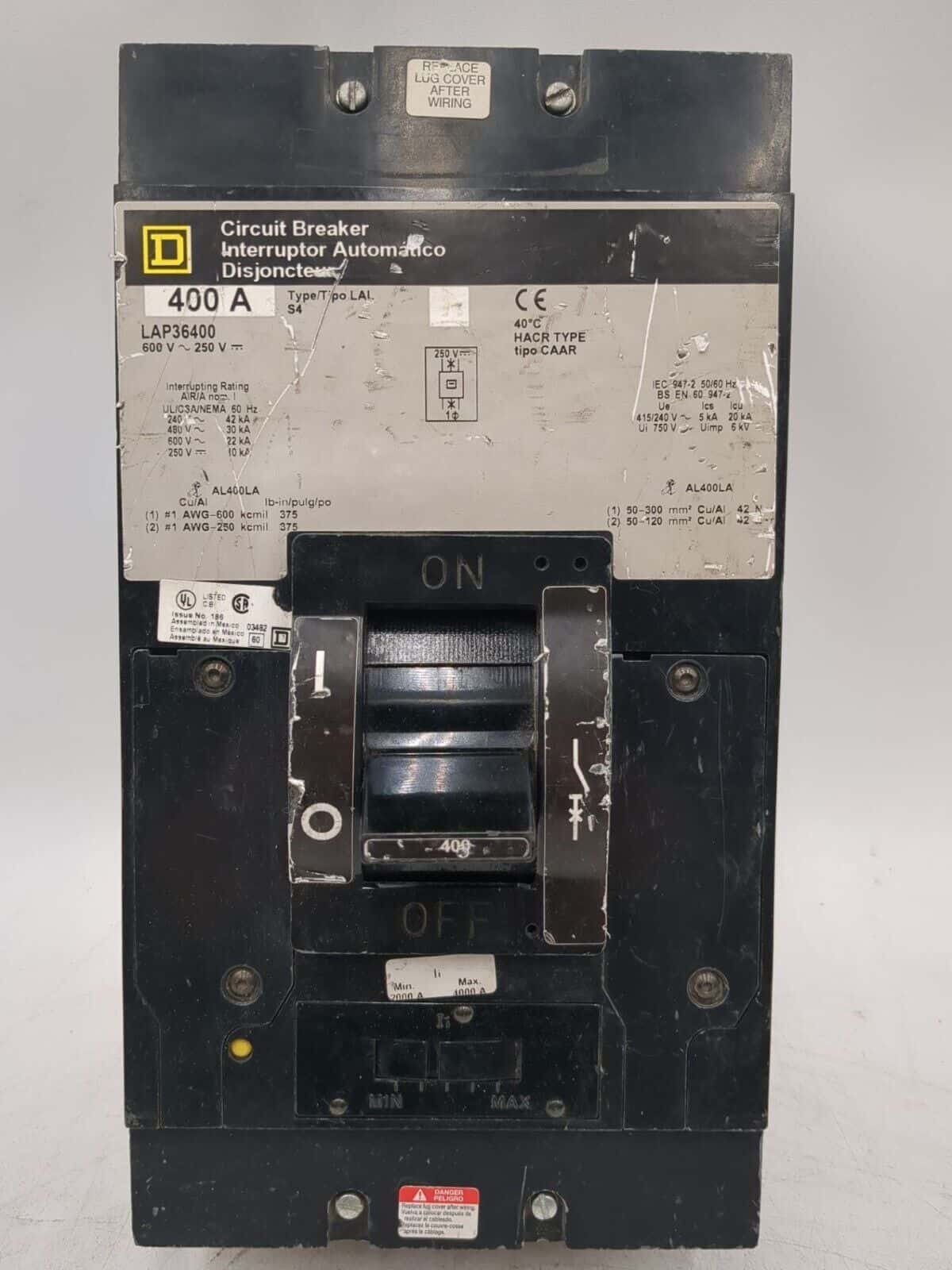 400 Amps, Square D #LAP, Circuit Breaker, 3-Pole, 600 Volts