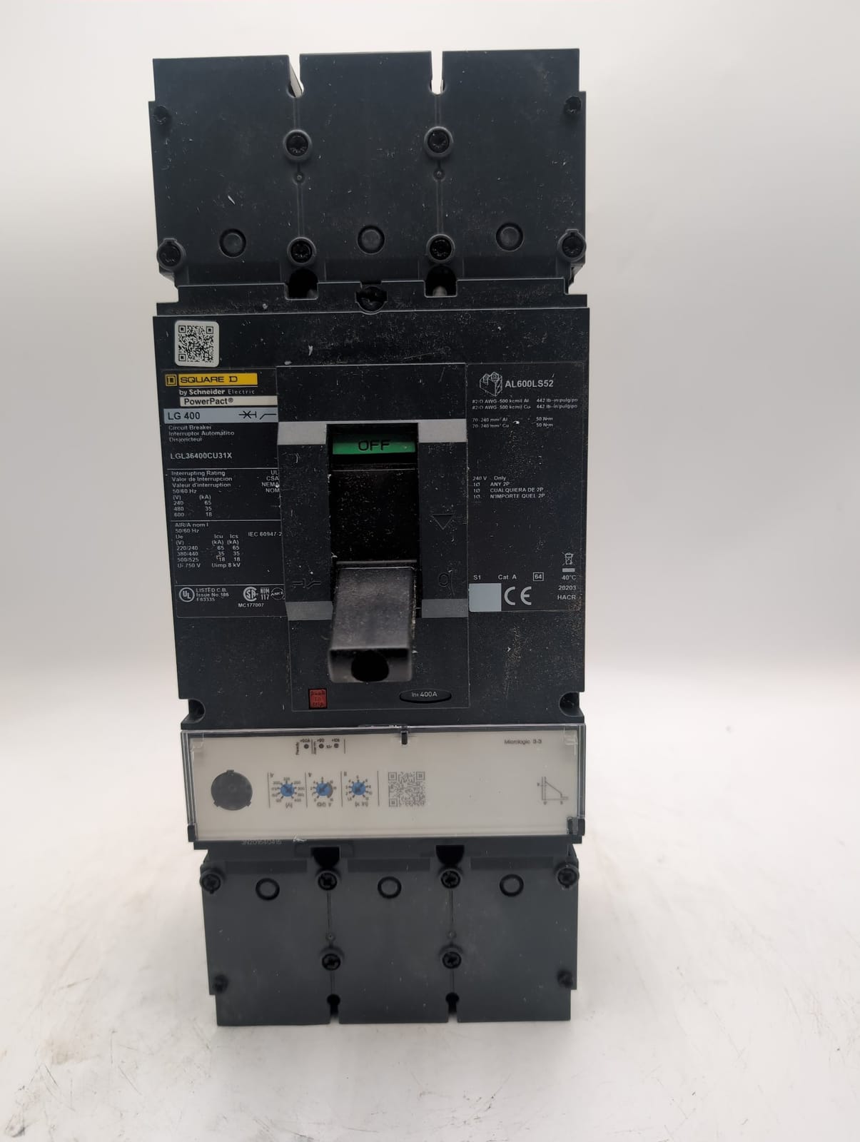 400 Amps, Square D #LGL36400CU31X, Circuit Breaker, 3-Pole, 600 Volts, NEW