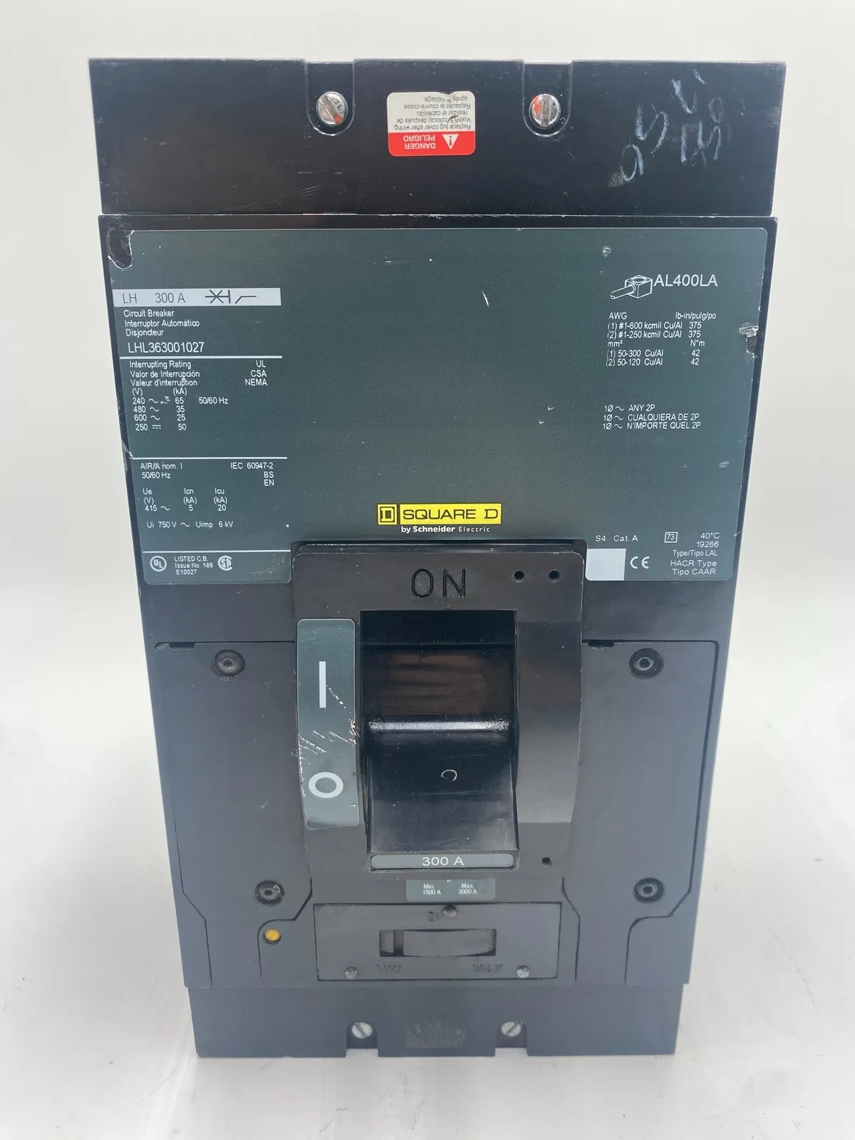 300 Amps, Square D #LHL363001027, Circuit Breaker, 3-Pole, 600 Volts