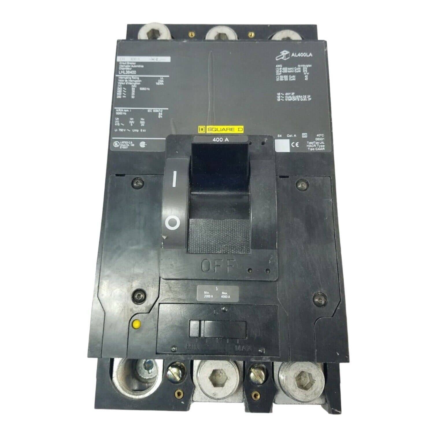 400 Amps, Square D #LHL36400, Circuit Breaker, 3-Pole, 600 Volts, Bolt-On