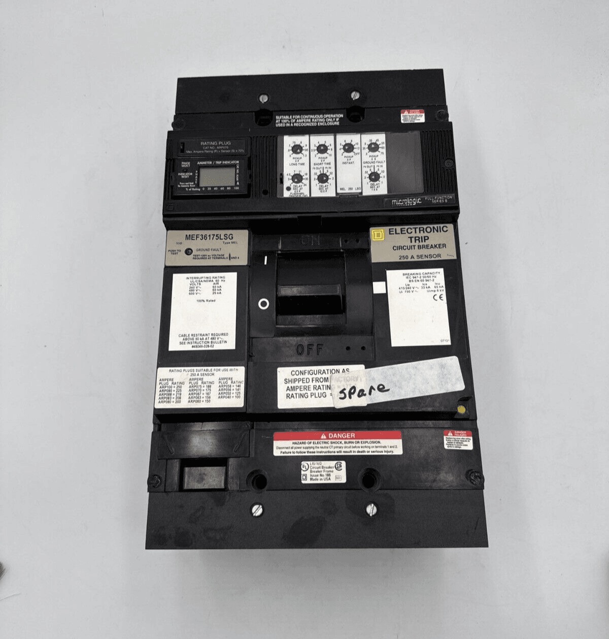 175 Amps, Square D #MEF36175LSG, Circuit Breaker, 3-Pole, 600 Volts, Electronic Trip