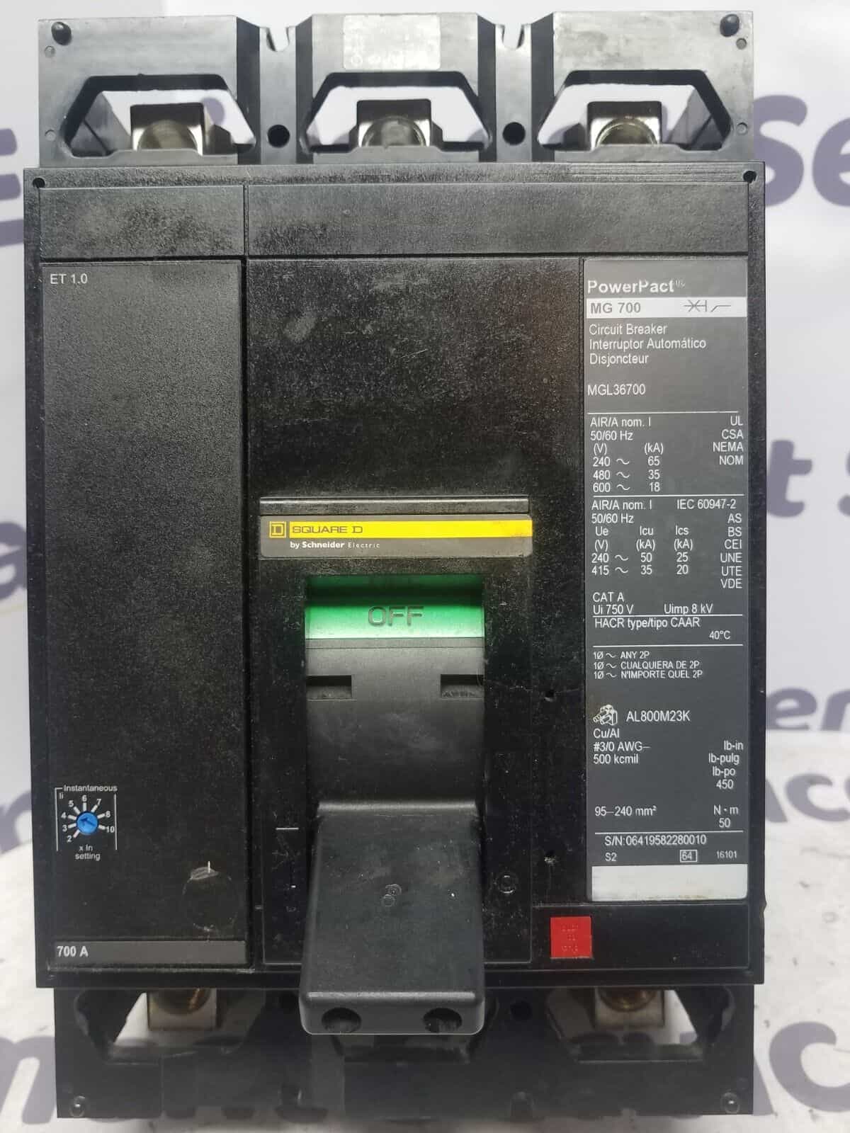 700 Amps, Square D #MGL36700, Circuit Breaker, 3-Pole, 600 Volts, Bolt-On