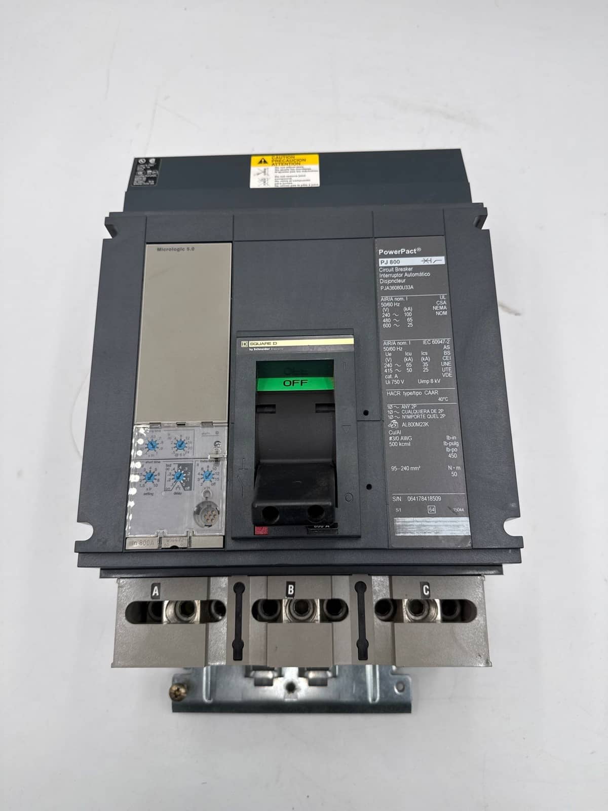 800 Amps, Square D #PJA36080U33A, I-Line Circuit Breaker, 3-Pole, 600 Volts