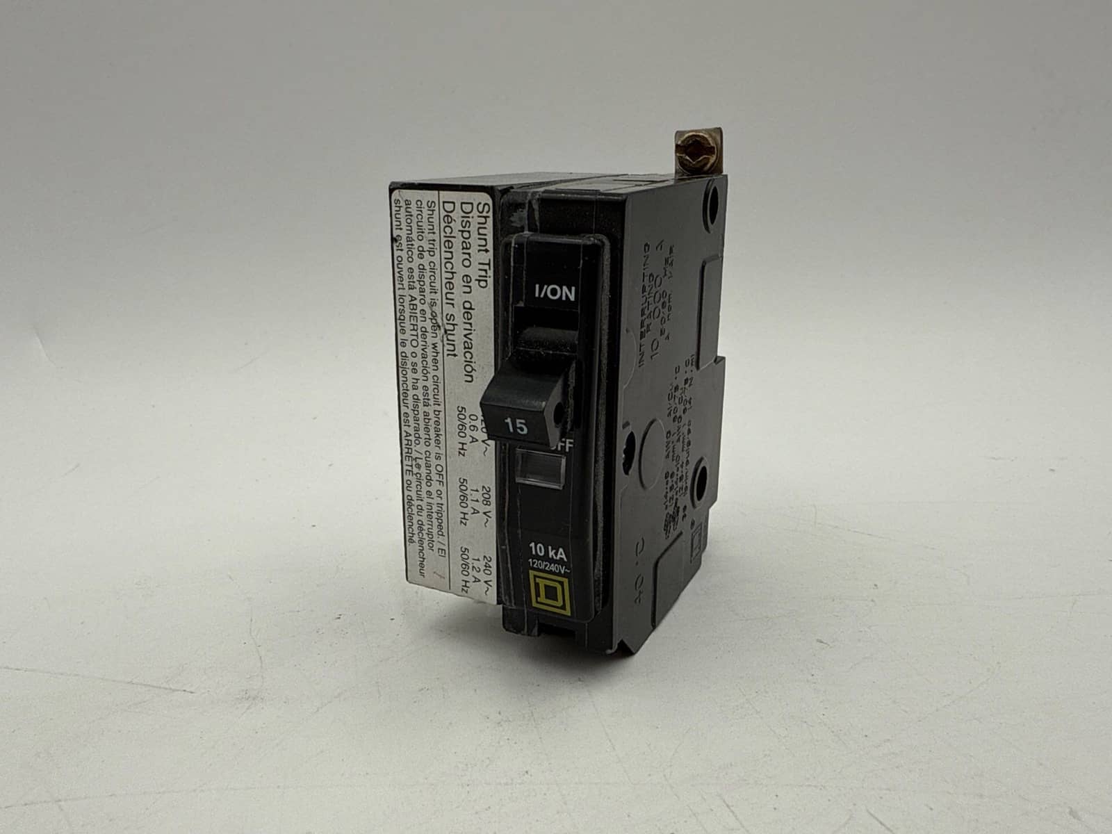 15 Amps, Square D #QOB1151021, Circuit Breaker, 1-Pole, 240/120 Volts, Shunt Trip