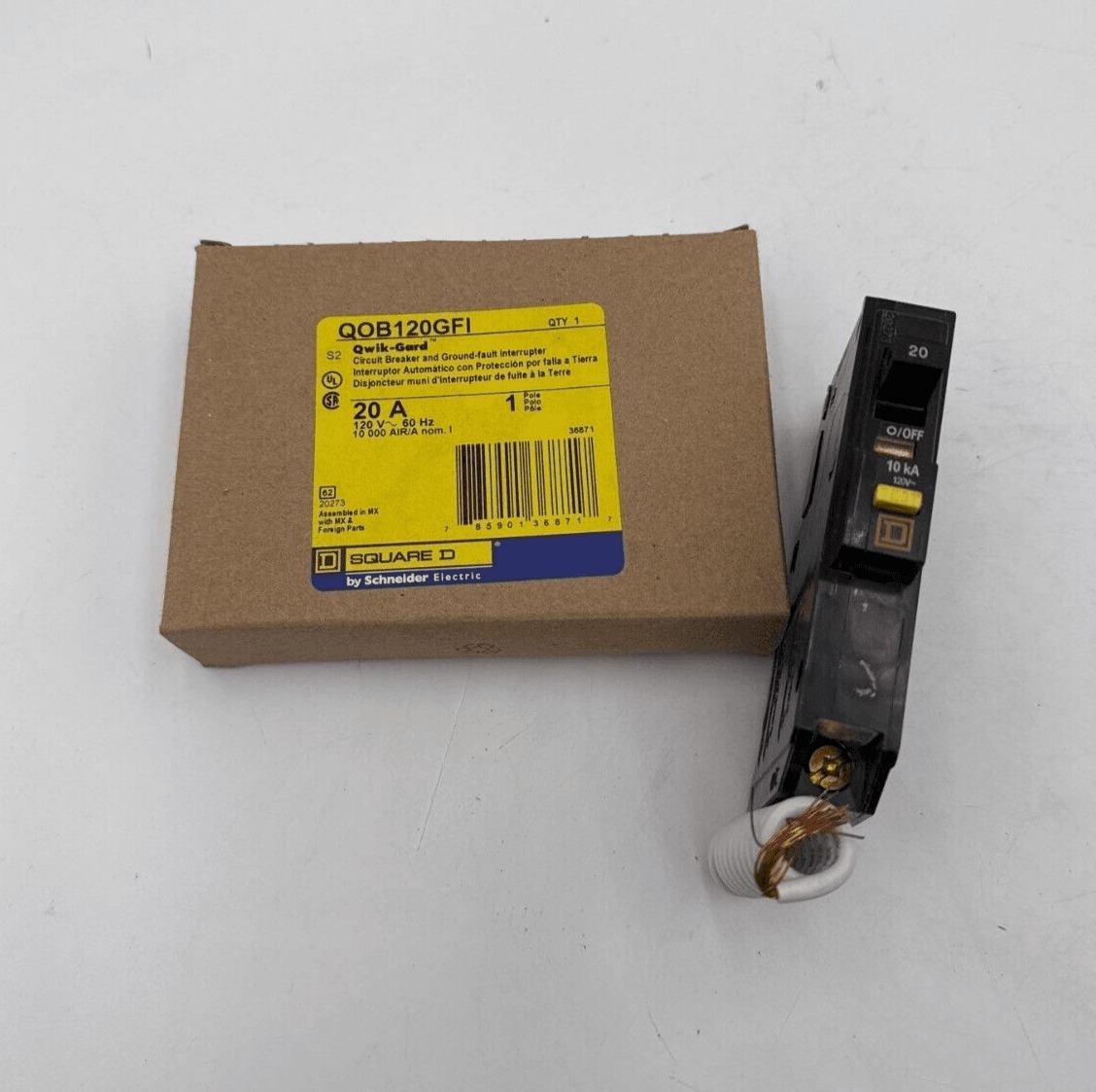 20 Amps, Square D #QOB120GFI, Circuit Breaker, 1-Pole, 240/120 Volts, Bolt-On, NEW