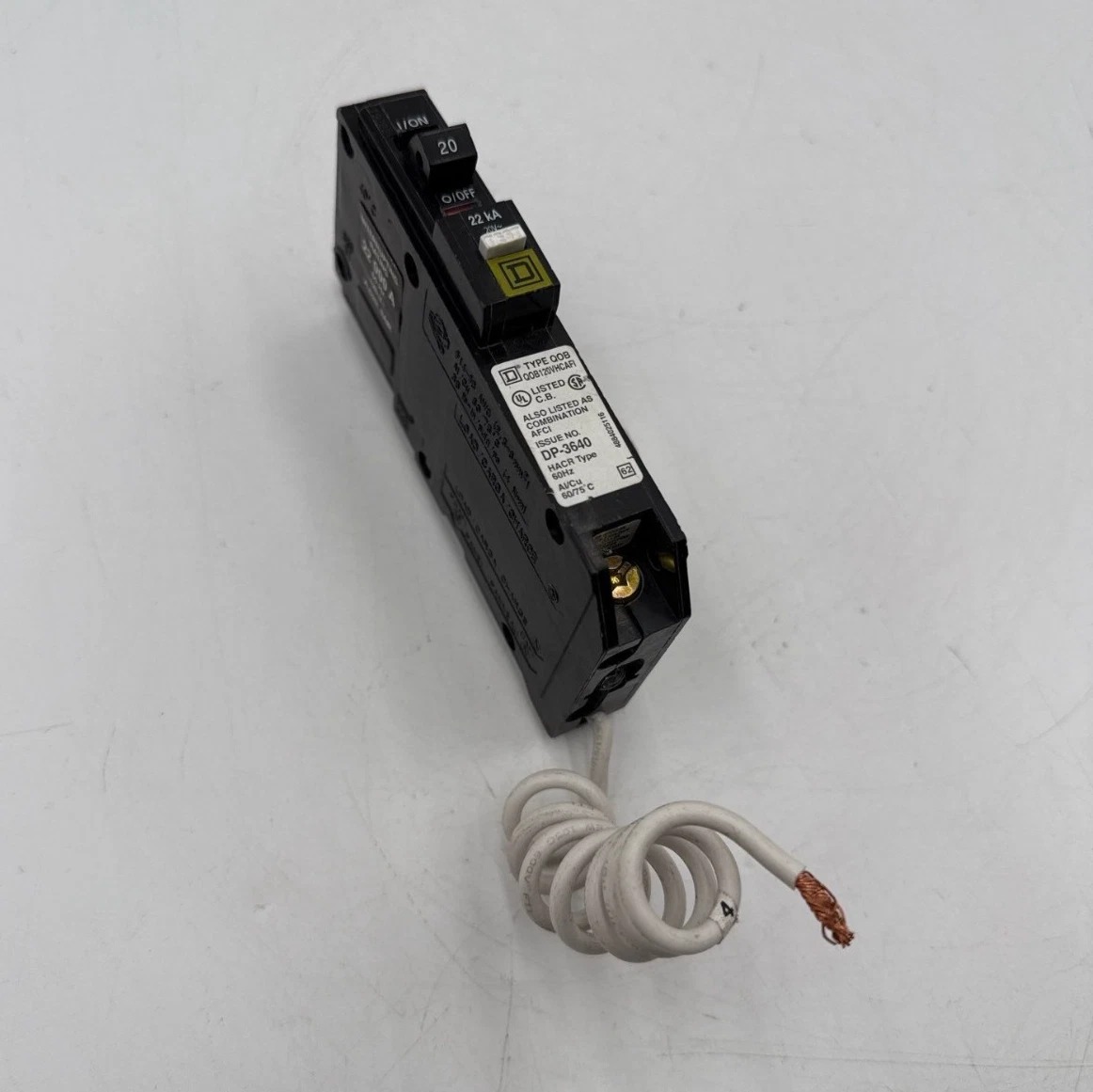 20 Amps, Square D #QOB120VHCAFI, Circuit Breaker, 1-Pole, 120 Volts, 22kA