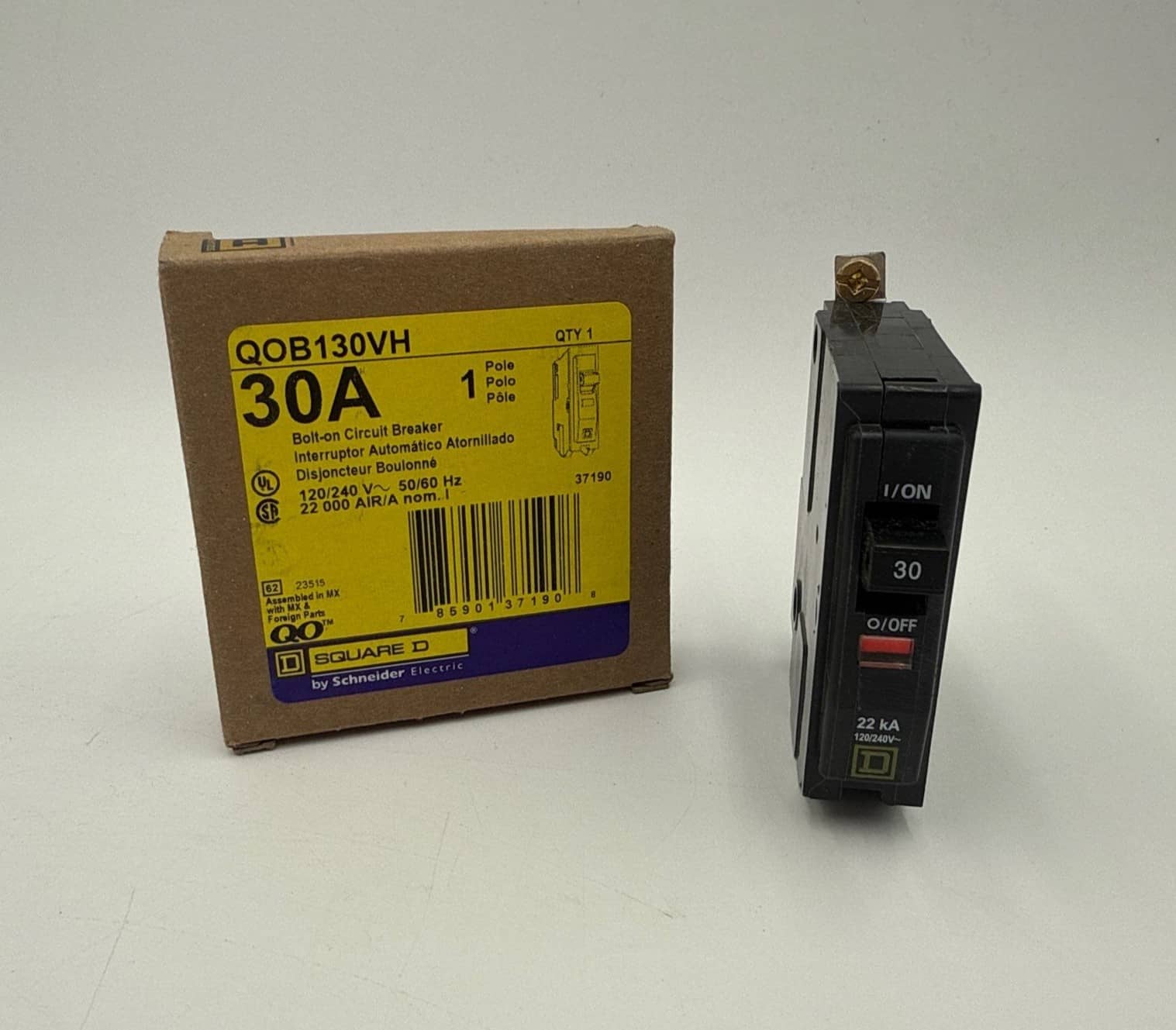 30 Amps, Square D #QOB130VH, Circuit Breaker, 1-Pole, 240/120 Volts, 22kA, NEW