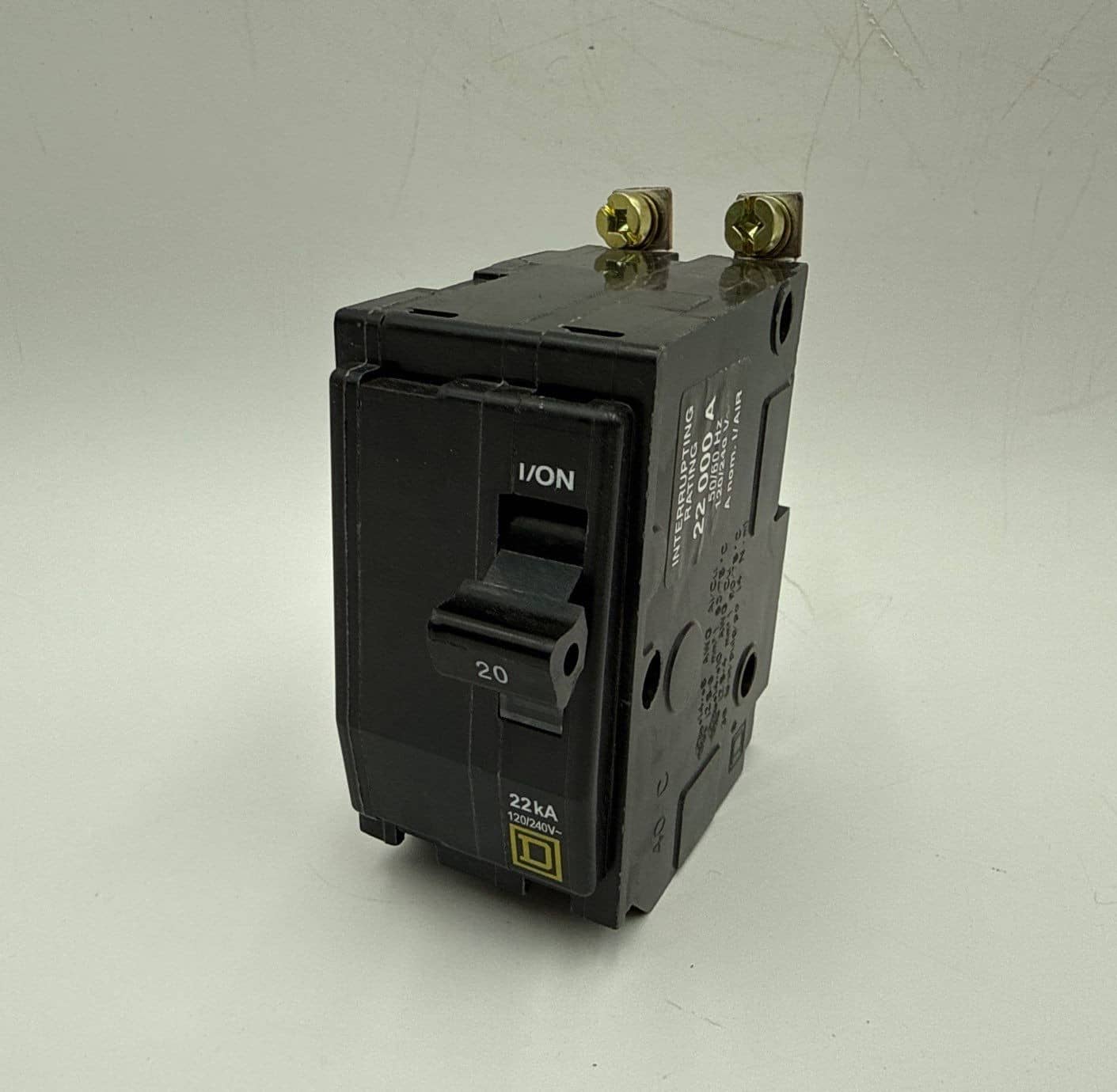 20 Amps, Square D #QOB220VH, Circuit Breaker, 2-Pole, 240/120 Volts, 22kA