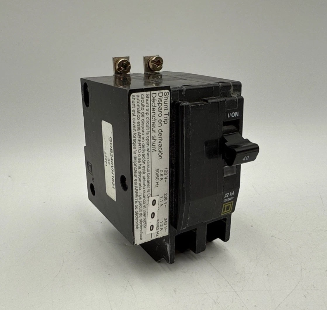 40 Amps, Square D #QOB240VH1021, Circuit Breaker, 2-Pole, 240 Volts, Shunt Trip, 22kA, NEW