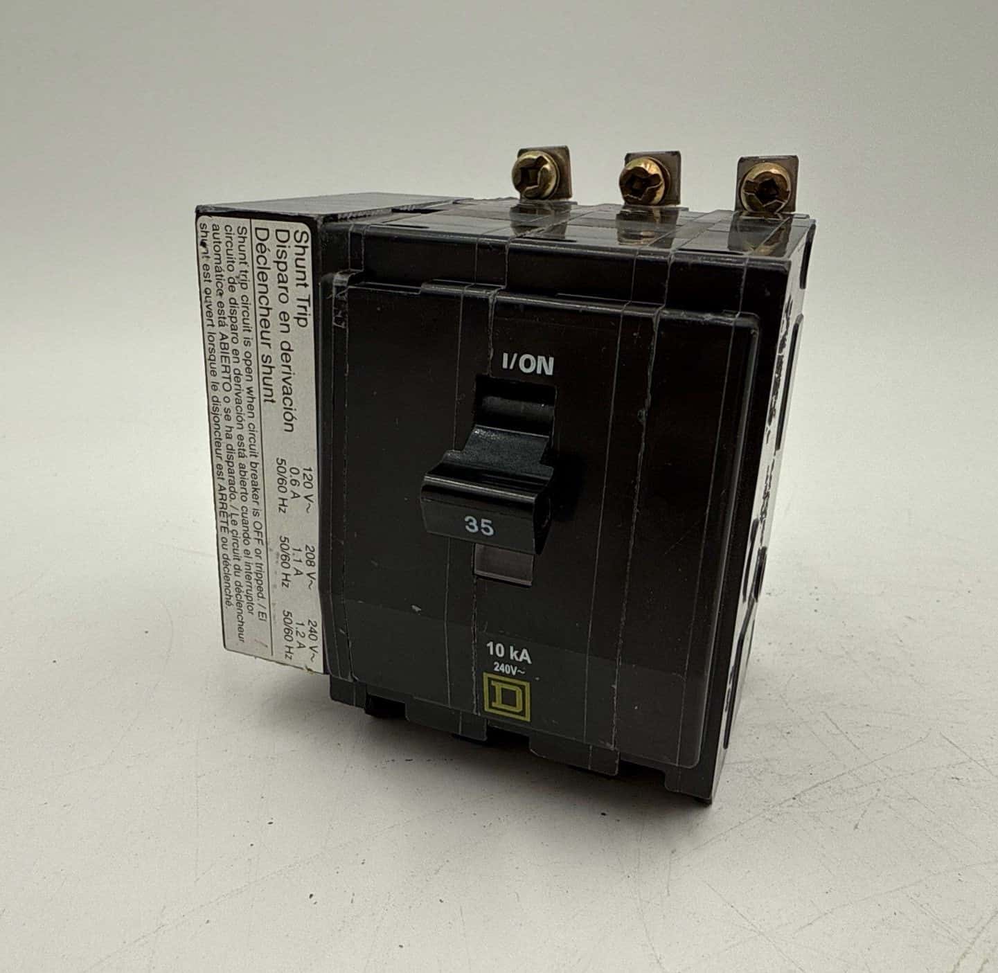 35 Amps, Square D #QOB3351021, Circuit Breaker, 3-Pole, 240 Volts, Shunt Trip, Bolt-On