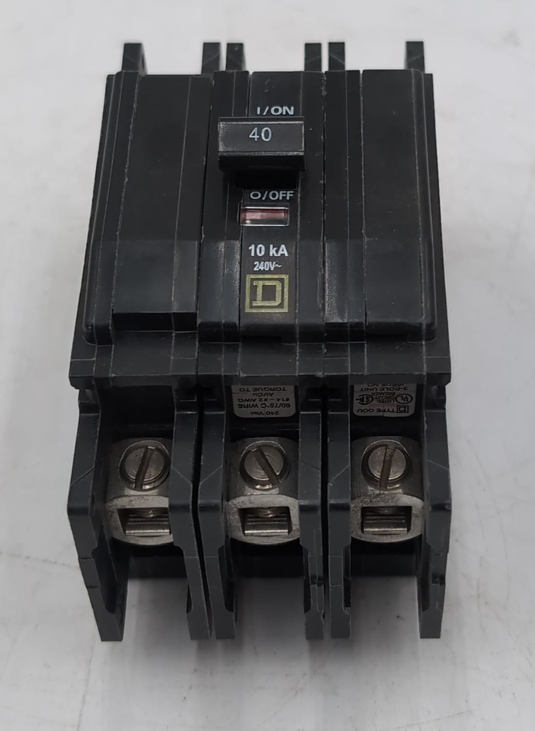 40 Amps, Square D #QOU340, Miniature Circuit Breaker, 3-Pole, 240 Volts, 10kA, Bolt-On, NEW
