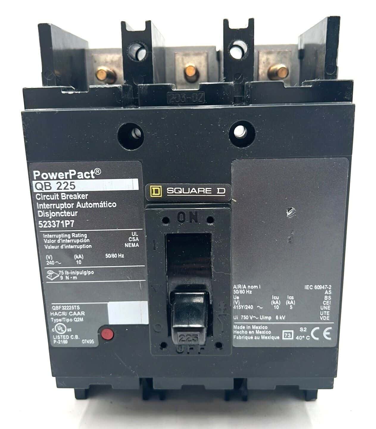 225 Amps, Square D #QBF32225TS, Circuit Breaker, 3-Pole, 240 Volts, Bolt-On