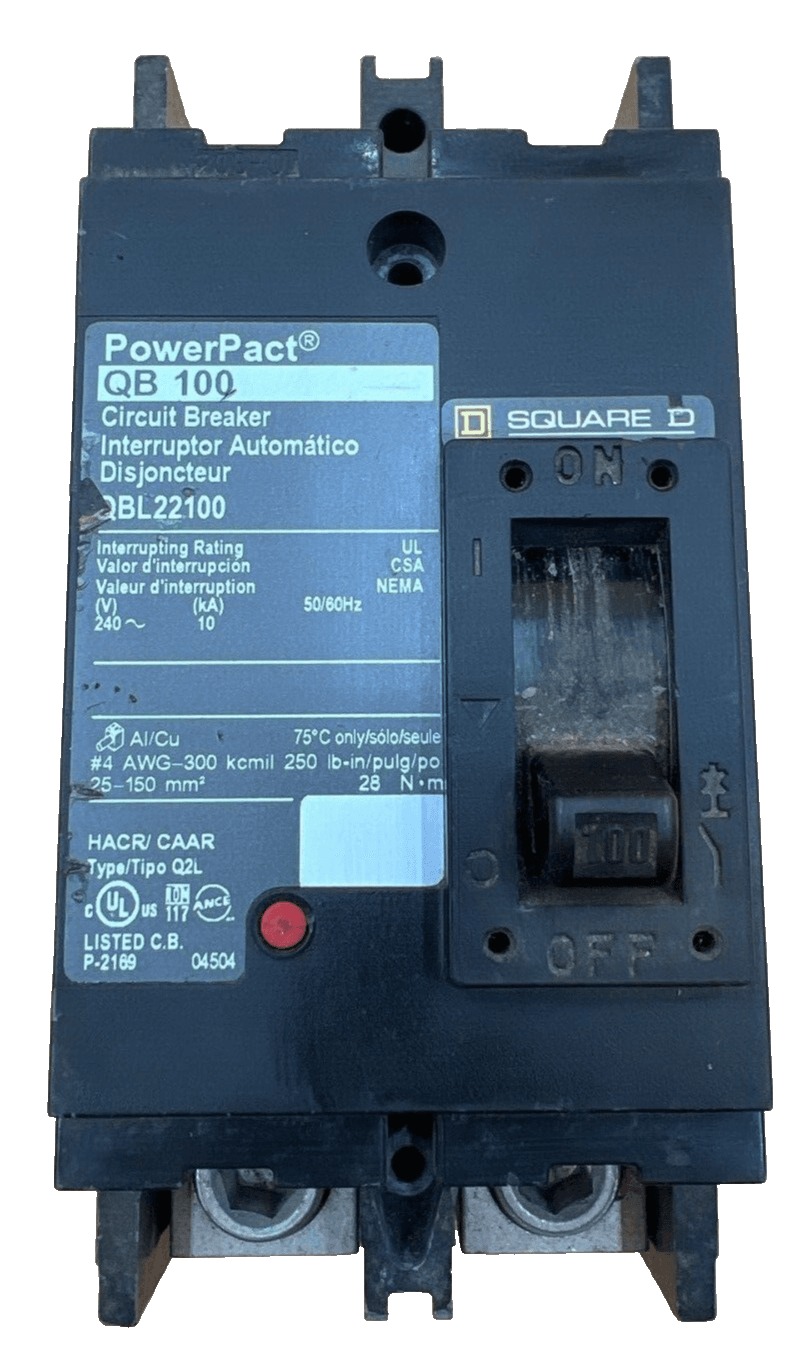 100 Amps, Square D #QBL22100, Circuit Breaker, 2-Pole, 240 Volts, Lug to Lug