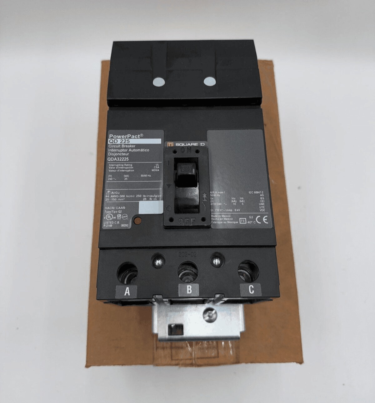 225 Amps, Square D #QDA32225, I-Line Circuit Breaker, 3-Pole, 240 Volts, NEW