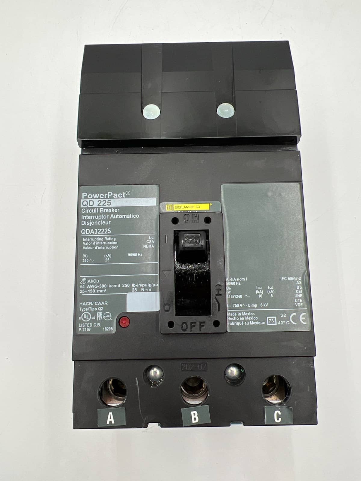 225 Amps, Square D #QDA32225, I-Line Circuit Breaker, 3-Pole, 240 Volts (2 available)